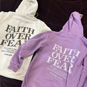 Faith Over Fear Hoodies in White and Purple